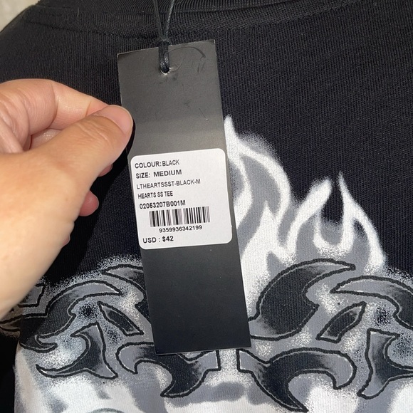 Loiter Black Graphic T-Shirt with White Design NWT - Picture 3 of 7